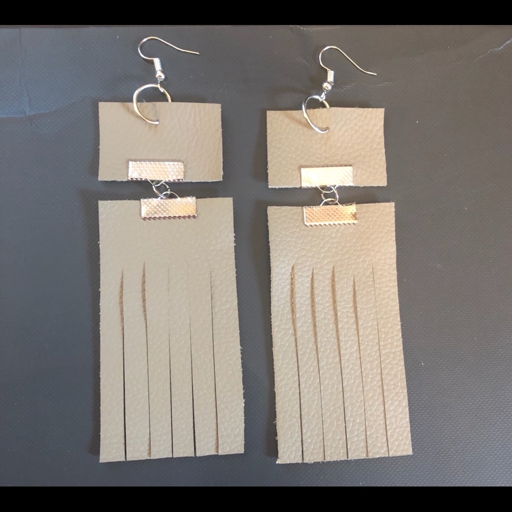 Handmade Taupe Cowhide Leather Earrings